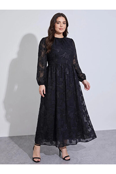 Styli Maxi Length Printed Satin Jacquard A-Line Dress