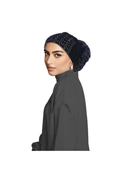 Take Two By Styli Black Velvet Turban Hijab with Embellishments
