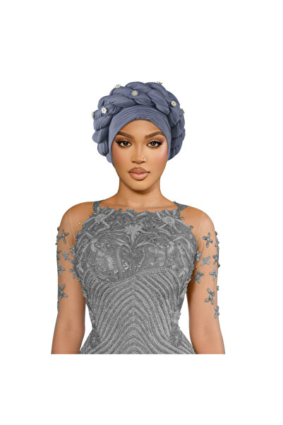Take Two By Styli Grey Braided Turban with Embellishments