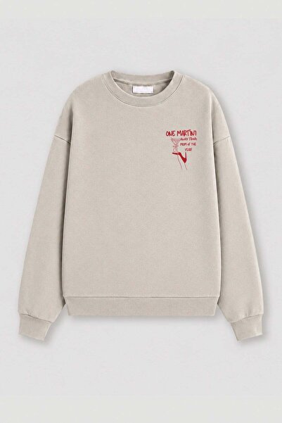 Monila Kadın Premium Kumaş 3 İplik Şardonlu Baskılı Sweatshirt