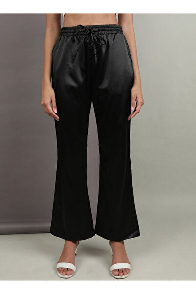 Freehand By Styli Black Flared Solid High-Rise Flare Pants