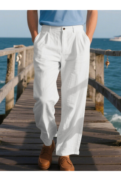 Take Two By Styli Men Solid Linen Casual Pants