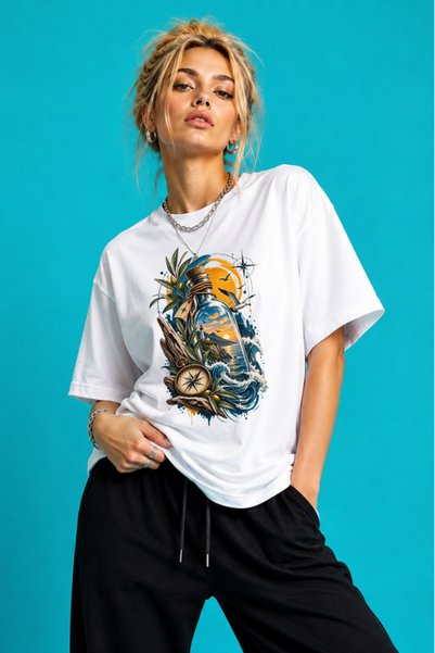 GOB Collection تي شيرت للجنسين من القطن بنسبة 100% مطبوع برقبة دائرية وأكمام ...