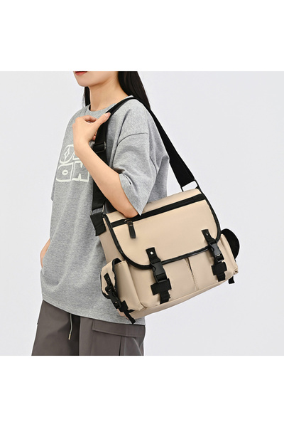 Take Two By Styli Khaki Plain Shoulder Bag