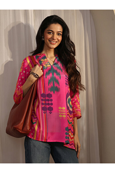 Libas By Styli Pink Printed Muslin Straight Kurti