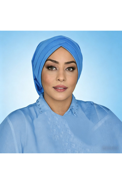 Take Two By Styli حجاب أزرق سادة مع عمامة