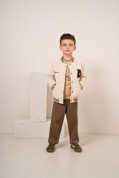 JNF kids Erkek Bebek & Çocuk Kapitone Desenli Ceket Sweat Pantolon 3'lü Takım