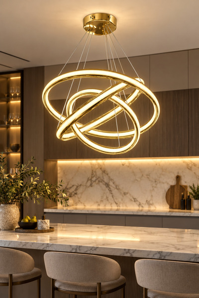 Ulucam Aydınlatma Su Yolu Halka Gold Avize Modern Dekoratif Salon ve Yemek Od...
