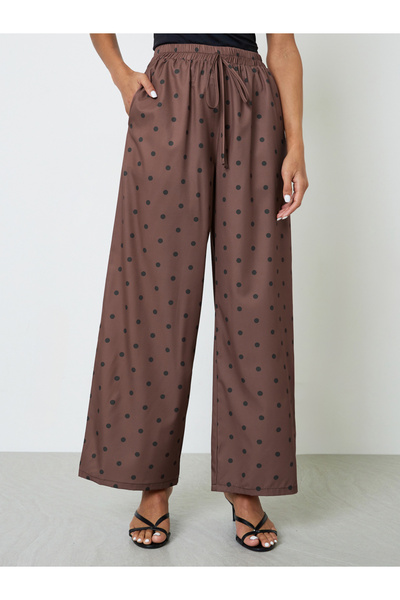 Take Two By Styli Brown Polka Dot Wide Leg Trousers