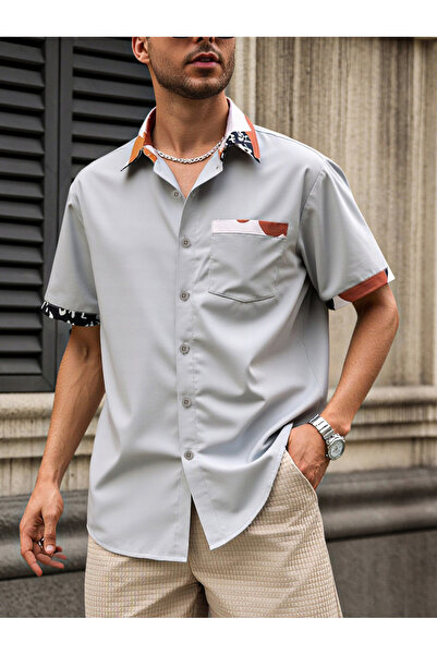 Take Two By Styli Men Casual Short Sleeve Shirt With Printed Trim