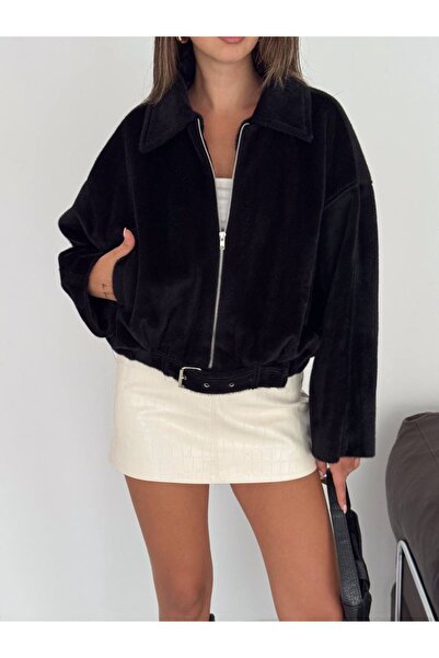 Ekim Store Μπουφάν Bomber με ζώνη και φερμουάρ, με κορδόνι περίσφιξης και καπ...