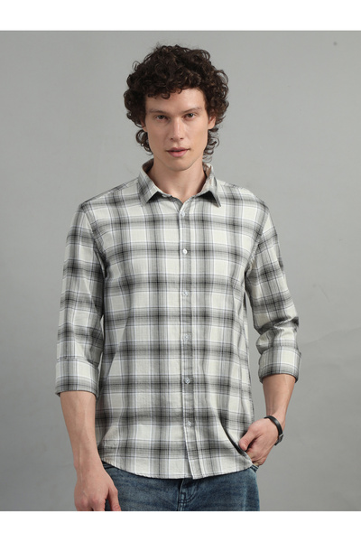 Bushirt By Styli قميص كاجوال رمادي مربعات - بأكمام طويلة