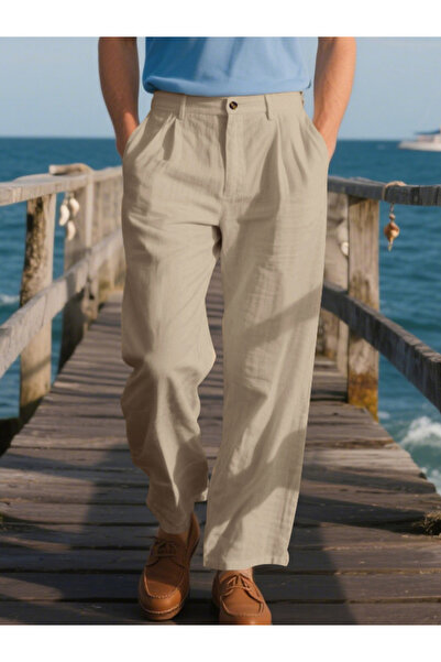 Take Two By Styli Men Linen Striped Pants With Side Pocket