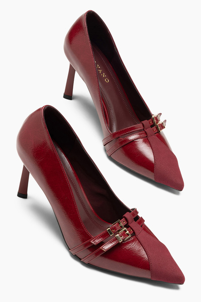 ALYANO Lavender Bordo Deri Toka Detaylı Kadın Stiletto