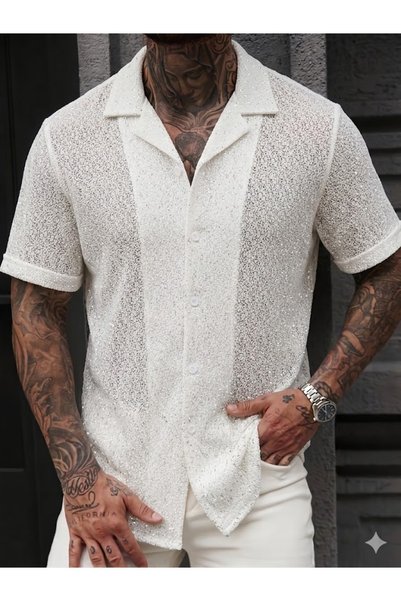 Take Two By Styli Men Textured Knit Short Sleeve Shirt