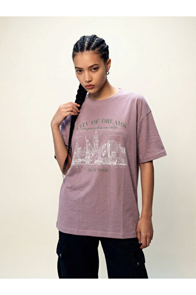REPRISE By Styli Purple Graphic Print Round Neck Short Sleeves T-Shirt