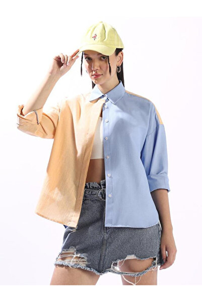Hubberholme By Styli 100% Cotton Color Block Oversized Shirt
