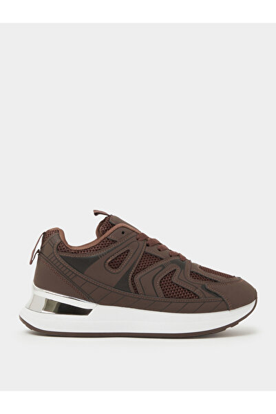 Styli Brown Mesh Details Lace-Up Sports Sneakers