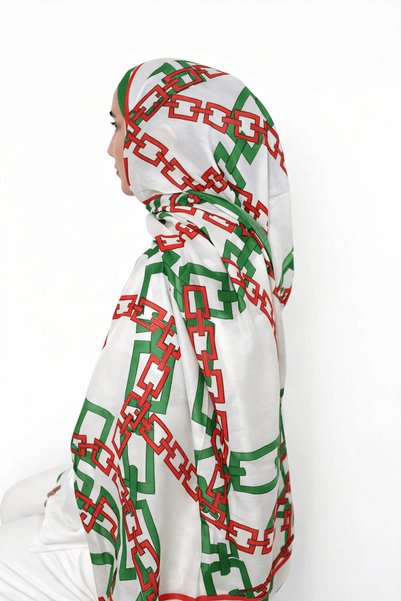 Hepsi Moda Square Chain Pattern Soft Shawl - Green