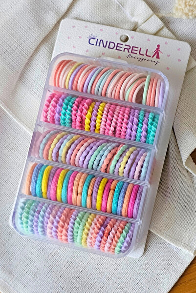 Cinderella 100'lü Kutulu Soft Renkli Kız Çocuk Lastik Toka Seti - Karışık Mod...