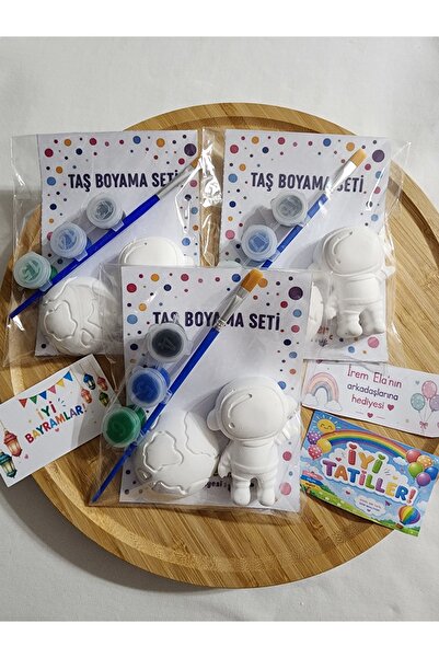 10 ' lu Paket Astronot Dünya Taş Boyama Seti, Kendin boya ,Aile Katılımı,Çocuk Doğum Günü Hediyesi