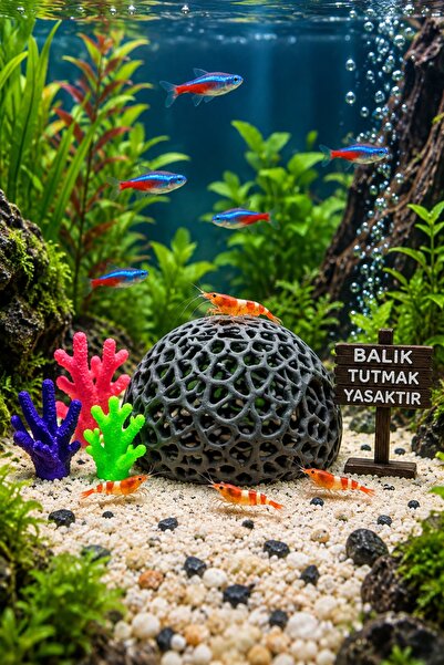 barsdepo Karides Akvaryumu Için Gözenekli Siyah Saklanma Mağarası TABELA 3'LÜ...