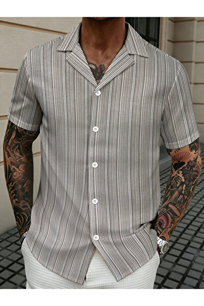 Take Two By Styli Men Casual Striped Short Sleeve Shirt