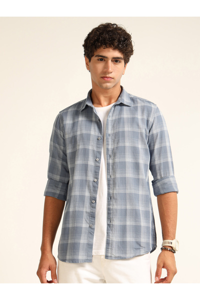 Bushirt By Styli قميص كاجوال رمادي مخطط