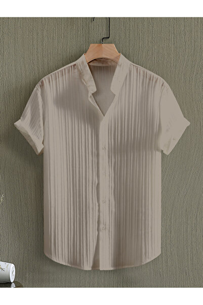 Take Two By Styli Men Textured Stand Collar Casual Shirt