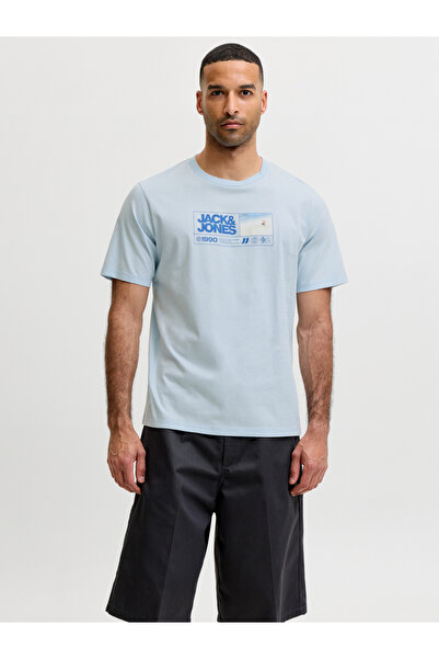 Jack & Jones Light Blue Jcomarina Graphic Print Crew Neck Short Sleeves T-Shirt