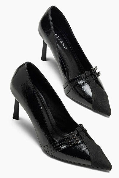 ALYANO Lavender Siyah Deri Toka Detaylı Kadın Stiletto