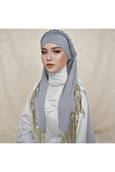 Take Two By Styli Grey Hijab with Braided Detail