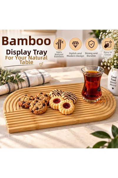 SELÇUK Luxury Bamboo Presentation Tray – Modern Striped Design