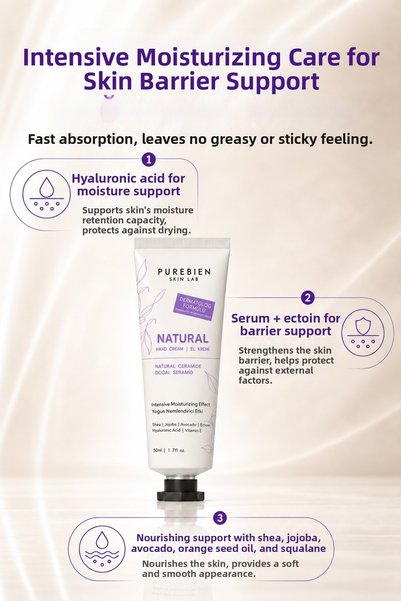 purebien skin lab Natural Hand Cream 2-Pack Advantage Pack 2 X 50 ml Intensive Moisture Care Containing Ceramide, Ectoin, and Hyaluronic Acid