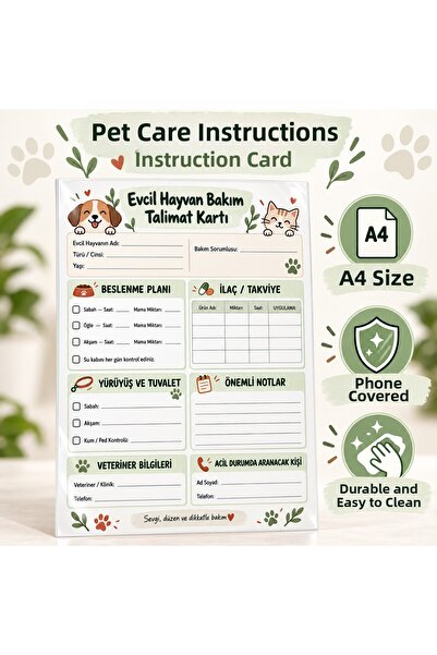 Pass Pano Pet Care Instruction Card A4 |   Telephonic Covered Childcare Watch...