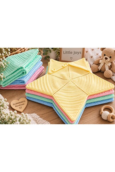 elara knits hand made Elaraknits Hand Knitted Star Baby Blanket with Pompom D...