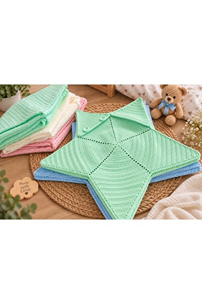 elara knits hand made Elaraknits Hand Knitted Star Baby Blanket with Pompom D...