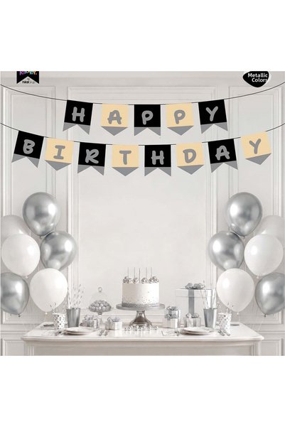 Vipfoni Happy Birthday Letter Banner - Glittery Black Silver