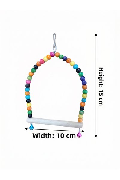 PetTale 3-Piece Wooden Bird Toy Set – Colorful Beaded Swing, Ladder and Bell Toy
