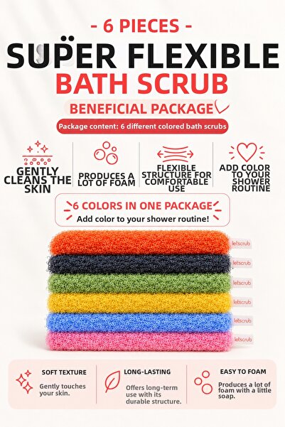 LET'SCRUB 6 Pieces of Bath Loofahs Advantageous Package I Super Flexible I 20...