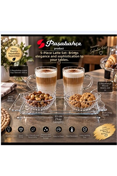 Paşabahçe Product Lover's Set 5-Piece Latte Cookie Tray Set Dimensions and In...