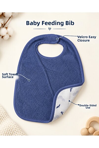 la lune home Baby Feeding Bib 100% Cotton Terry Fabric with Velcro Fastener a...