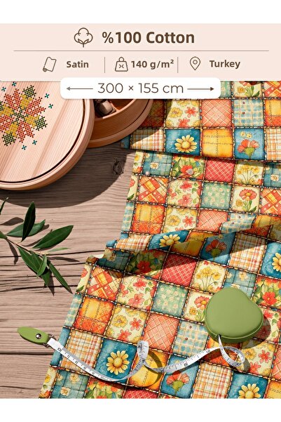 FabricMarket Țesătură patchwork din satin 100% bumbac – 300x155 cm – Model fl...
