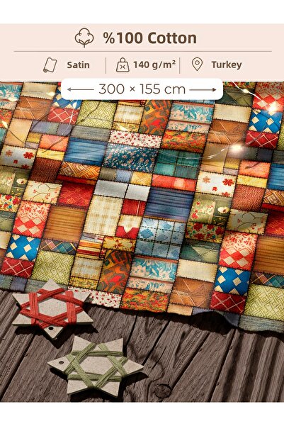 FabricMarket Țesătură patchwork din satin 100% bumbac – 300x155 cm – Cu model...