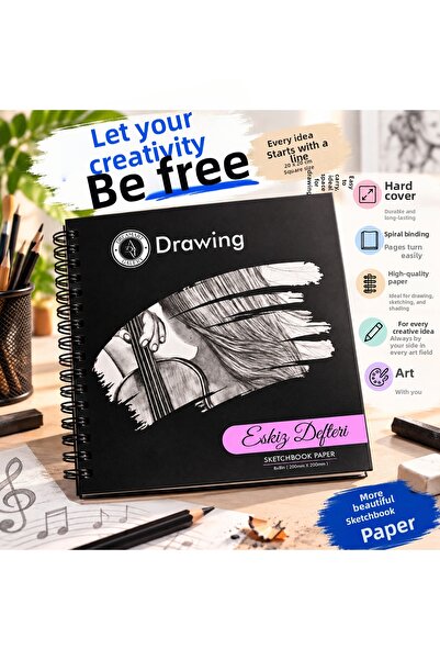 DreamArtgalery دفتر رسم سكيتش بوك 20x20 سم 50 ورقة حلزوني الشكل من الجانب