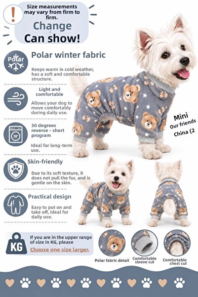 DOGİ&DOG Small Breed Gray Bear Star Dog Outfit Dog Pajamas (1-10kg) Creation:...