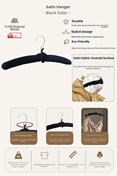 NYN Wooden Satin Dress Blouse Top Hanger 10 Pieces