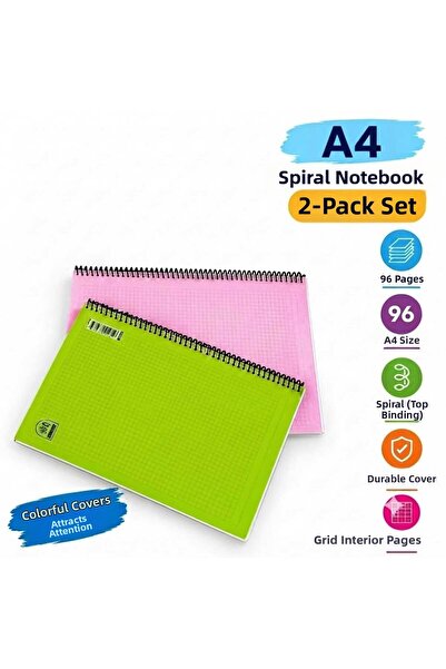 Proton A4 Spiral Checkered Notebook 96 Sheets Mixed Color Durable Cover Set of 2