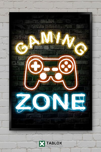 TABLOX Gaming Zone Gaming Zone Gamer Poster de perete cu neon Aspect cu ramă ...