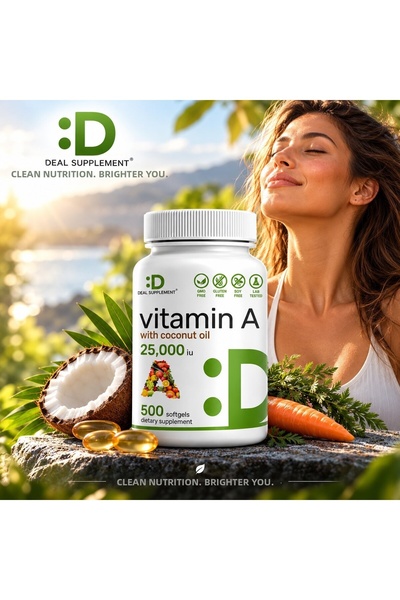 DEAL SUPPLEMENT فيتامين أ 25000 وحدة دولية 500 كبسولة زيت جوز الهند